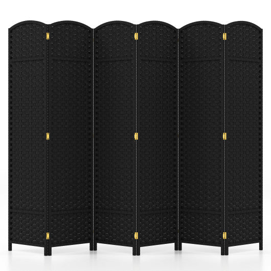 6-Panel Room Divider 5.6 FT Tall Folding Privacy Screen with Hand-woven Texture-Black