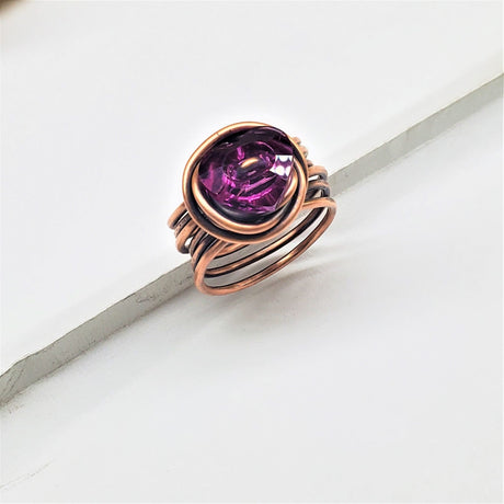 Copper Wire Wrapped Crystal Heart Glam Ring by Alexa Martha by Alexa Martha Designs