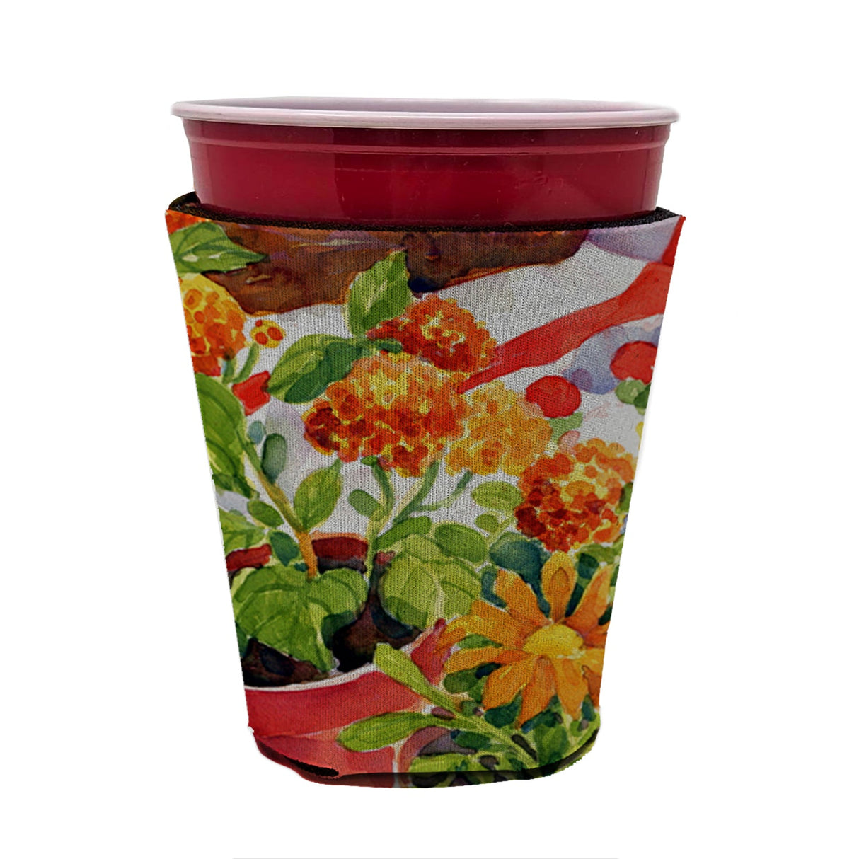 Flowers with a side of lemons Red Cup Beverage Insulator Hugger by Caroline's Treasures