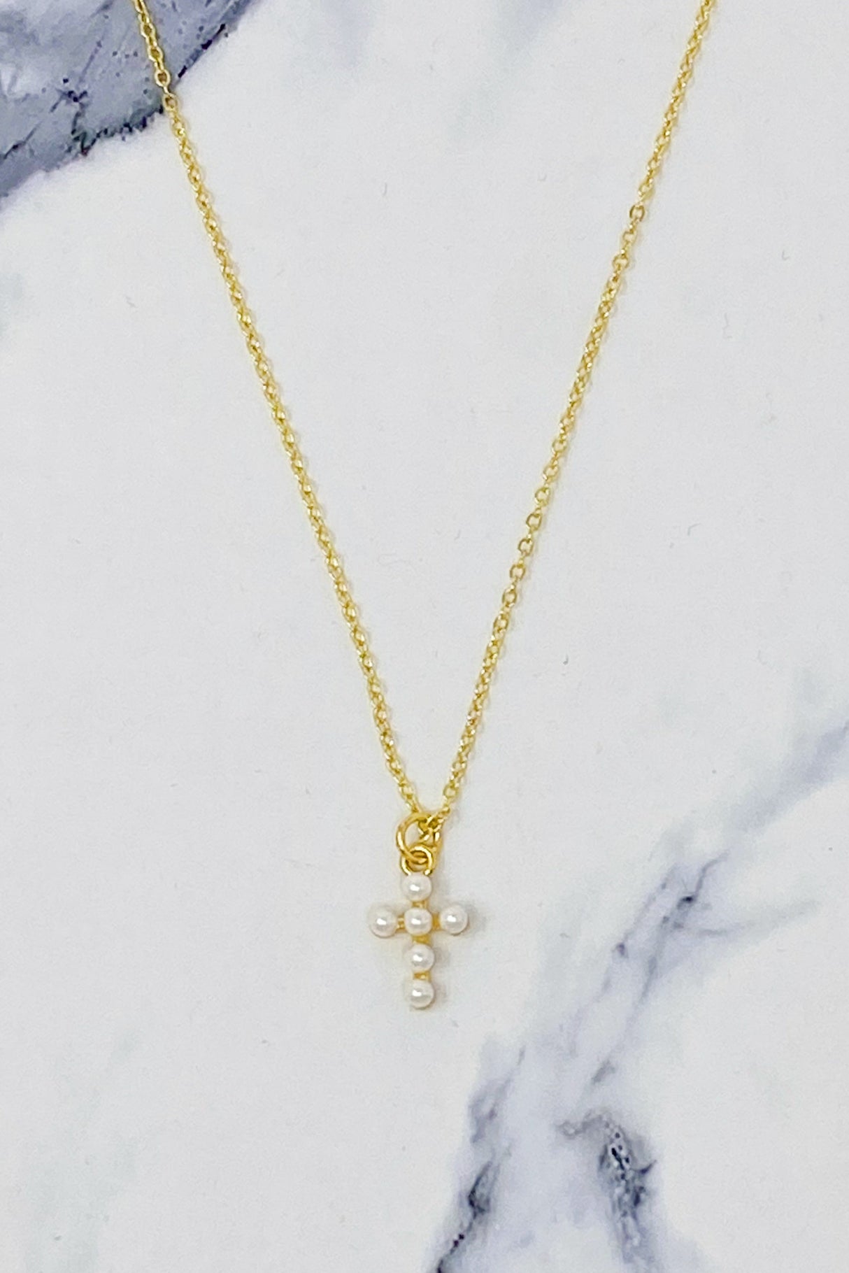 Shell Pearl Cross Necklace by Ellisonyoung.com