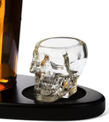 Skull King Skeleton Wine & Whiskey Globe Decanter Set 750 mL With 2 Skull Head 3oz Skeletons Shot Glasses + Mahogany Wooden Base Decor Glass, Goth Spooky Drinking Glassware The Wine Savant by The Wine Savant - Vysn