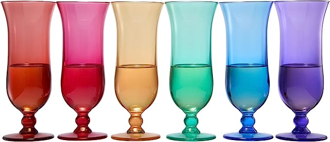 Unbreakable Color Hurricane Glasses | Set of 6 | 100% Tritan Drinkware, 14 oz Acrylic Dishwasher Safe Shatterproof BPA-free plastic, Reusable Pina Colada, Cocktail Margarita Tropical Party Drinkware by The Wine Savant