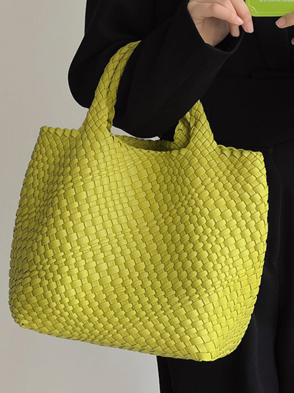 Solid Color Woven Tote Bags Handbags by migunica