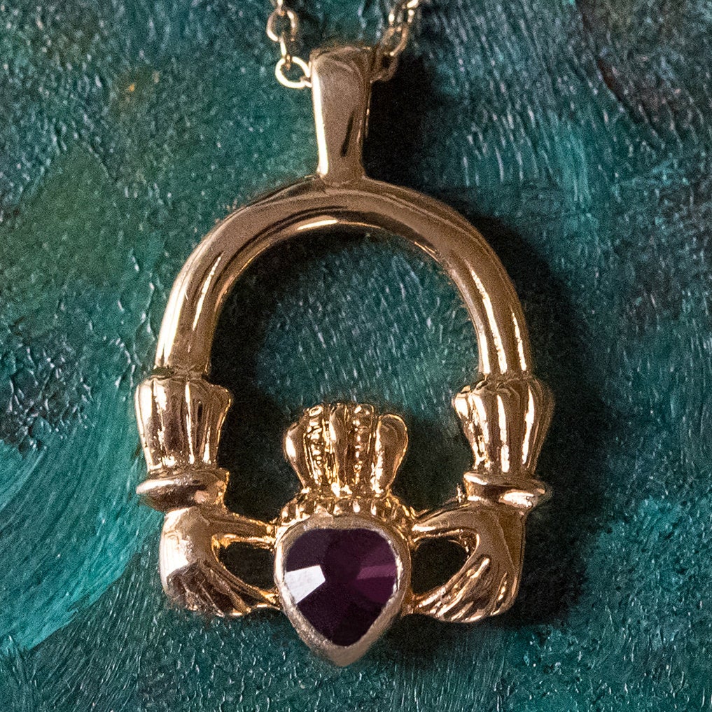 Vintage Claddagh Necklace Austrian Heart Crystal 18k Yellow Gold Electroplated Made in the USA by PVD Vintage Jewelry