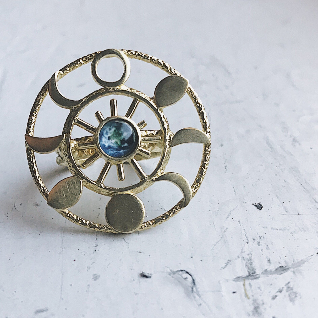 Large Moon Phase Statement Cocktail Ring by Yugen Handmade