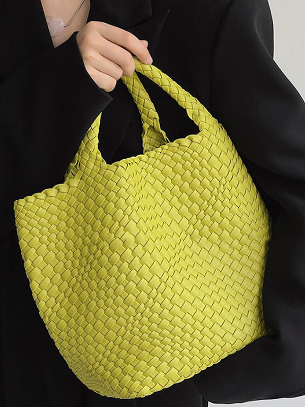 Solid Color Woven Tote Bags Handbags by migunica