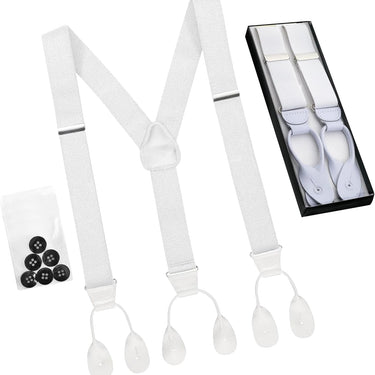 HOLD'EM Tuxedo Suspenders for Men Black Genuine Leather Button End 1.25 Inches Mens Braces Suspenders - 1