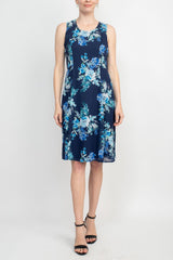 Studio One Crew Neck Sleeveless Bodycon Floral Print Chiffon Dress with 3/4 Sleeve Textured Bolero by Curated Brands