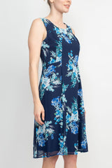 Studio One Crew Neck Sleeveless Bodycon Floral Print Chiffon Dress with 3/4 Sleeve Textured Bolero by Curated Brands