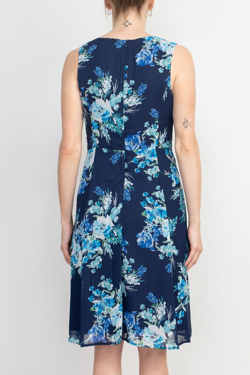 Studio One Crew Neck Sleeveless Bodycon Floral Print Chiffon Dress with 3/4 Sleeve Textured Bolero by Curated Brands