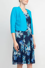 Studio One Crew Neck Sleeveless Bodycon Floral Print Chiffon Dress with 3/4 Sleeve Textured Bolero by Curated Brands