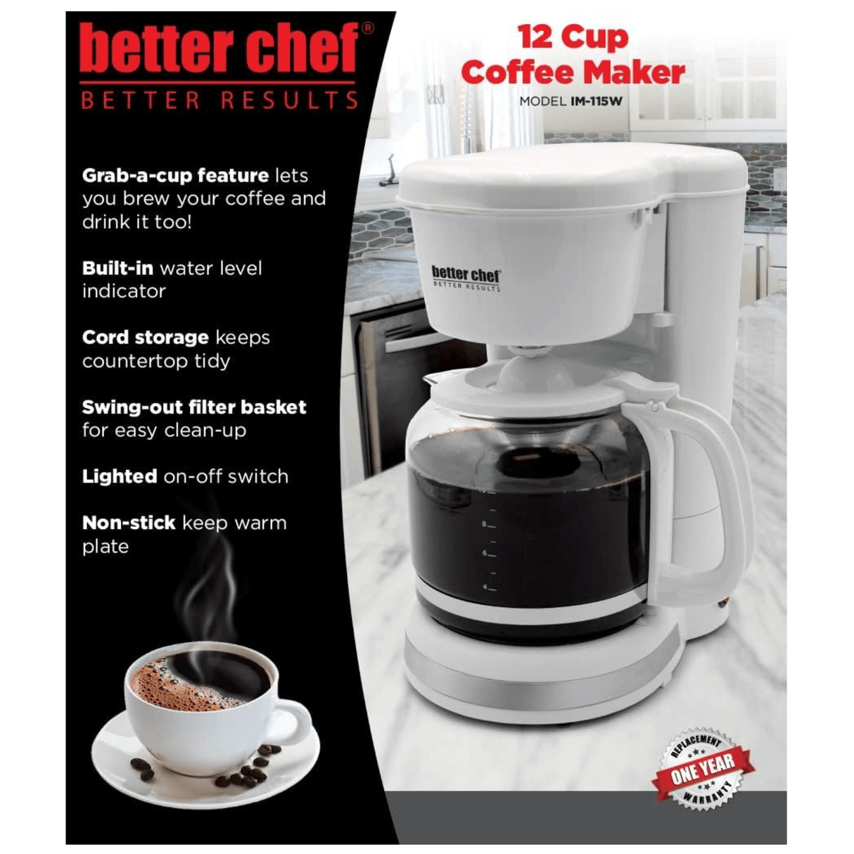 Better Chef 12 Cup Pause 'n Serve Coffee Maker by Jupiter Gear Home