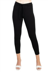 Soho Mid Waist Tie Front Ankle Length Crepe Pant with Mock Pocket by Curated Brands