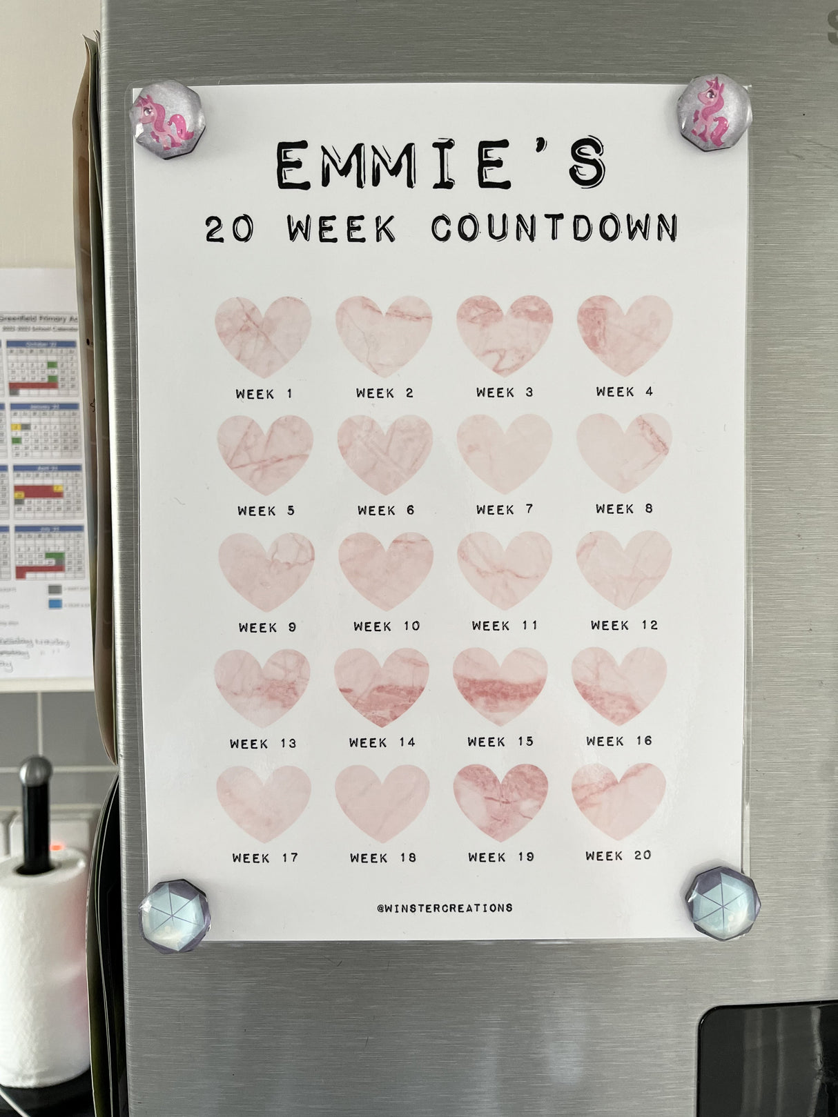 Personalised A4 Any Name 20 Week Marble Heart Countdown Weight Loss Chart Tracker Print - Laminated With Drywipe Pen by WinsterCreations™ Official Store