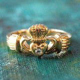 Antique Dainty Claddagh Ring Clear Swarovski Crystal 18k Irish Gold Womans Jewelry Claddagh Rings R3443 by PVD Vintage Jewelry