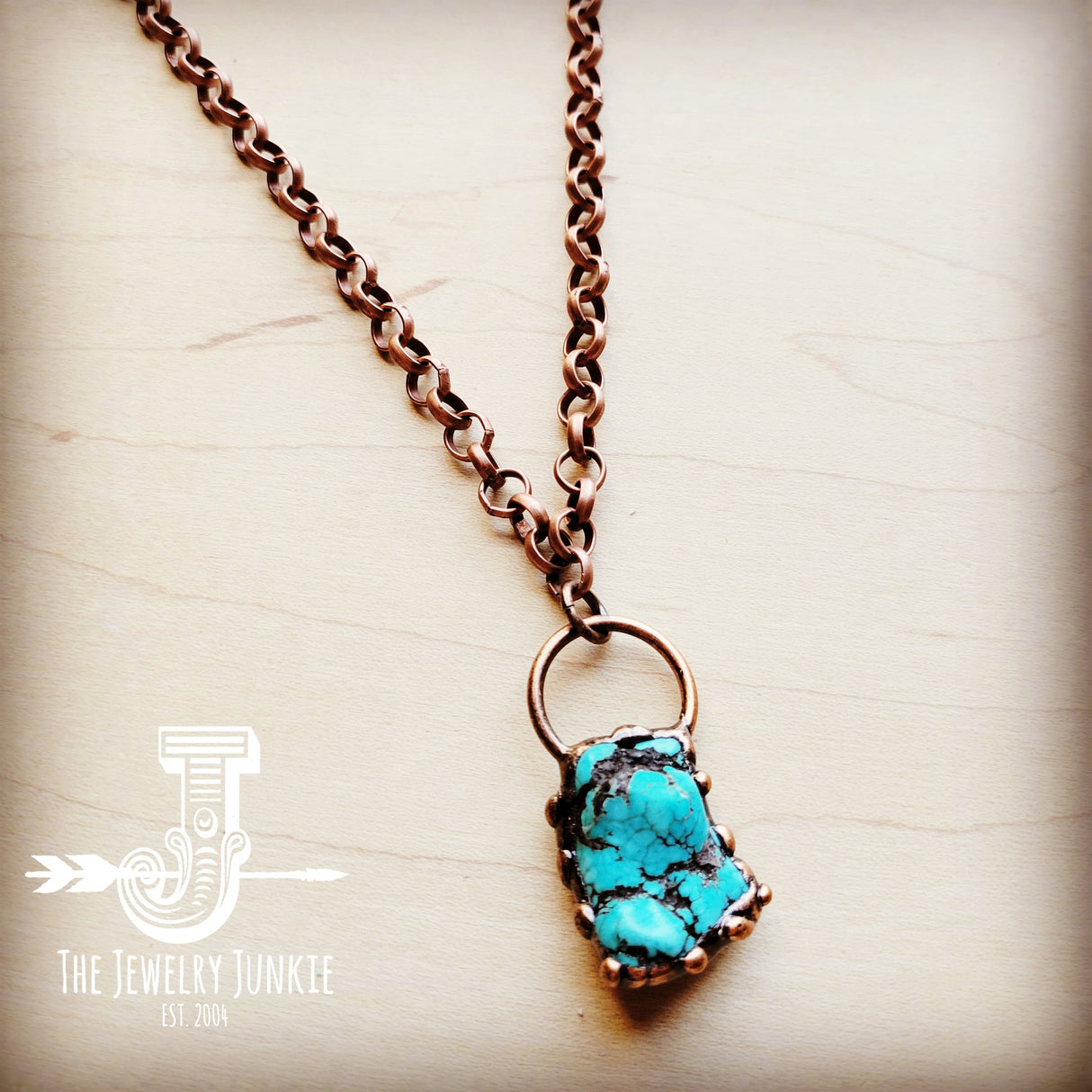 Long Copper Necklace w/ Turquoise and Copper Pendant 255f by The Jewelry Junkie