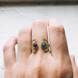 Dawn to Dusk - Two Stone Turquoise Boho Sunburst Ring by Yugen Handmade