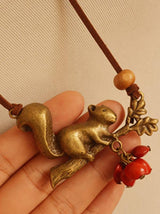 Vintage Squirrel Red Beans Necklace by migunica