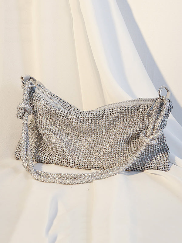 Knot Rhine Stones Zipper Handbags by migunica