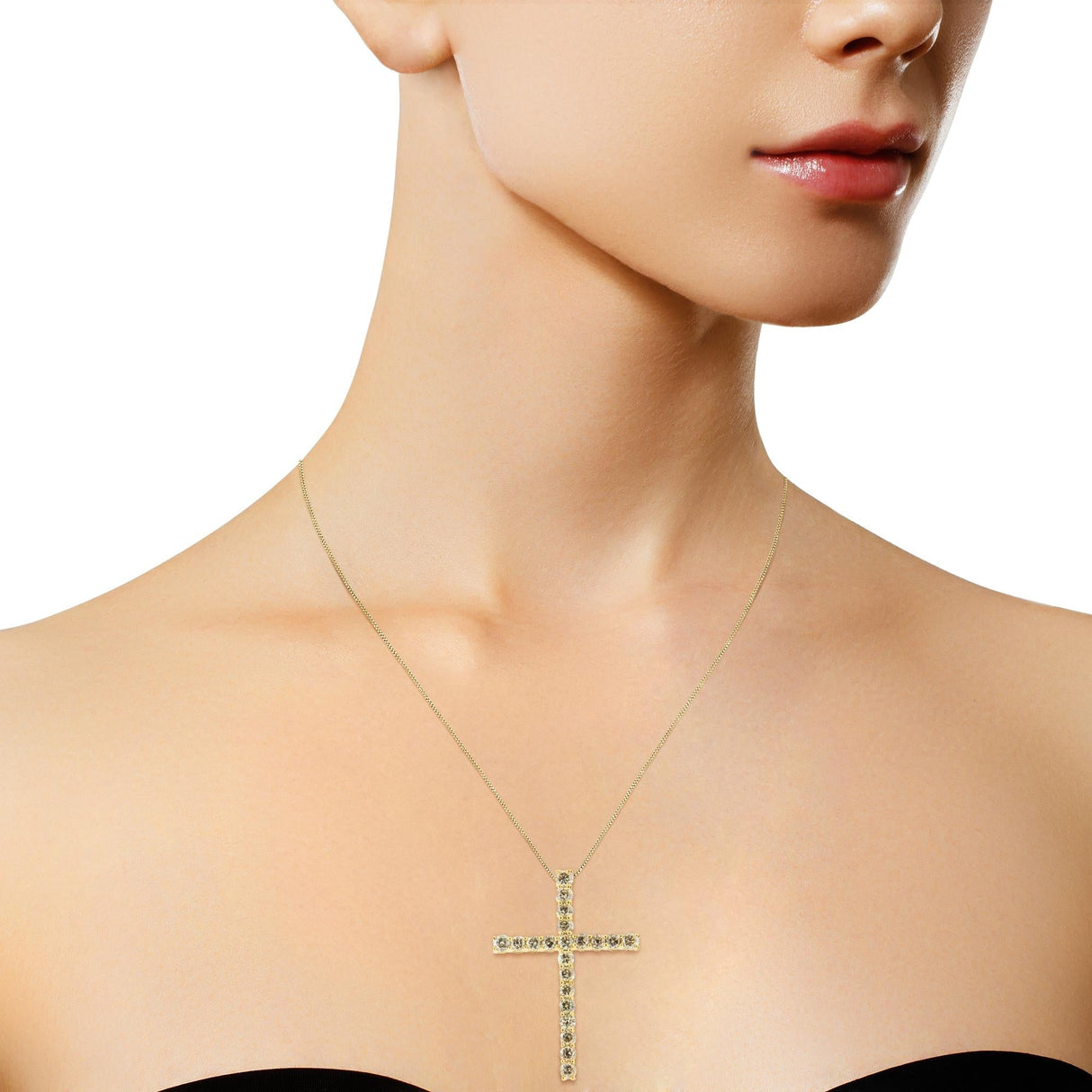 .925 Sterling Silver 1.0 Cttw Champagne Diamond Gold Cross Pendant Necklace for Women (Champagne Color, I1-I2 Clarity)- 18 inch by Haus of Brilliance