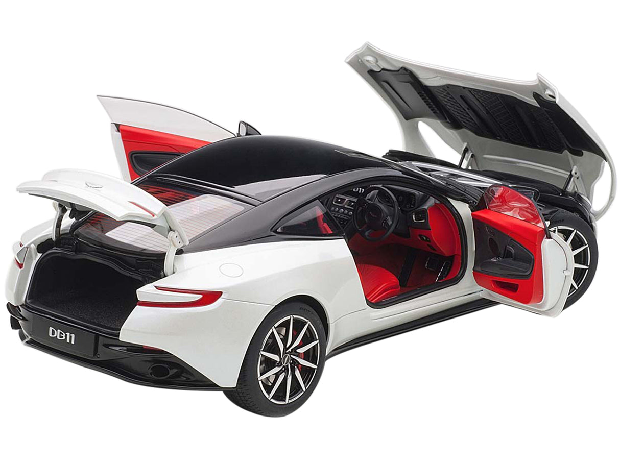 Aston Martin DB11 Morning Frost White Metallic with Black Top and Red Interior 1/18 Model Car by Autoart