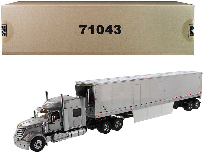 International LoneStar Sleeper Cab Silver with 53' Reefer Refrigerated Chrome Plated Van Trailer "Transport Series" 1/50 Diecast Model by Diecast Masters