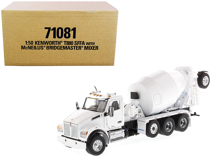 Kenworth T880 SFFA with McNeilus Bridgemaster Concrete Mixer White "Transport Series" 1/50 Diecast Model by Diecast Masters