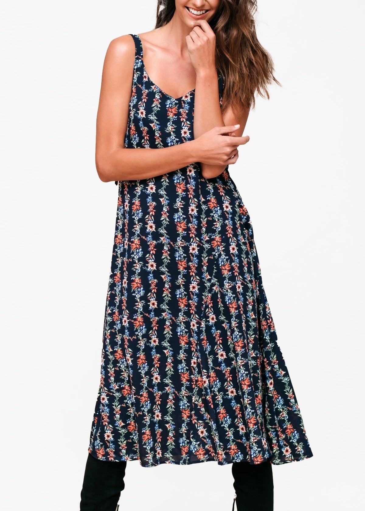 Floral V-Neck Sleeveless Maxi Dress by Shop at Konus