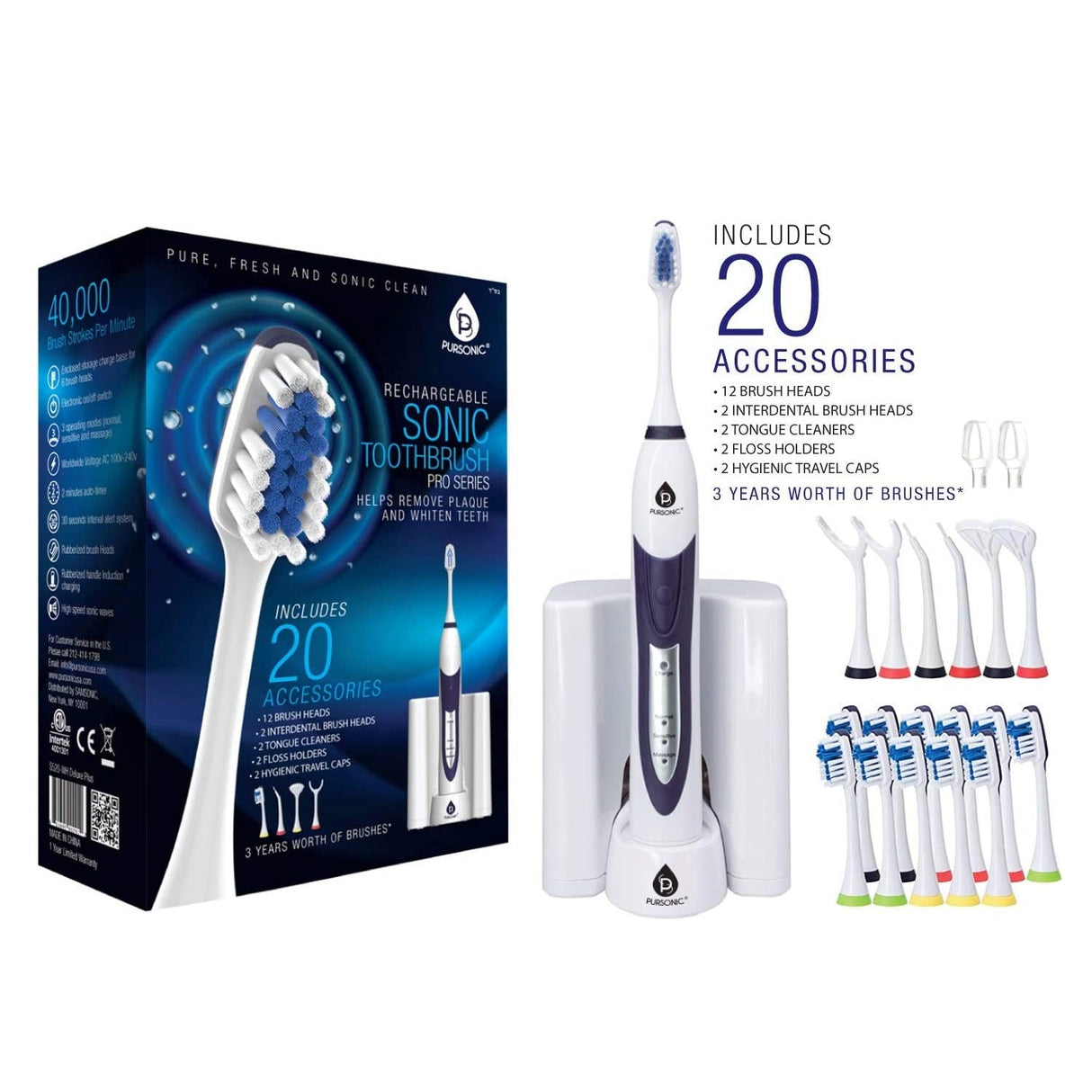 Sonic Movement Rechargeable Electric Toothbrush by Pursonic