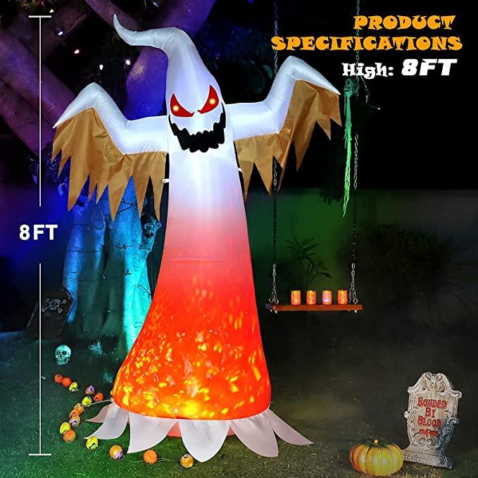 8ft Inflatable Halloween Ghost Blow Up Decoration w/ Built-in Flame Light #ns23 _mkpt by Js House - Vysn