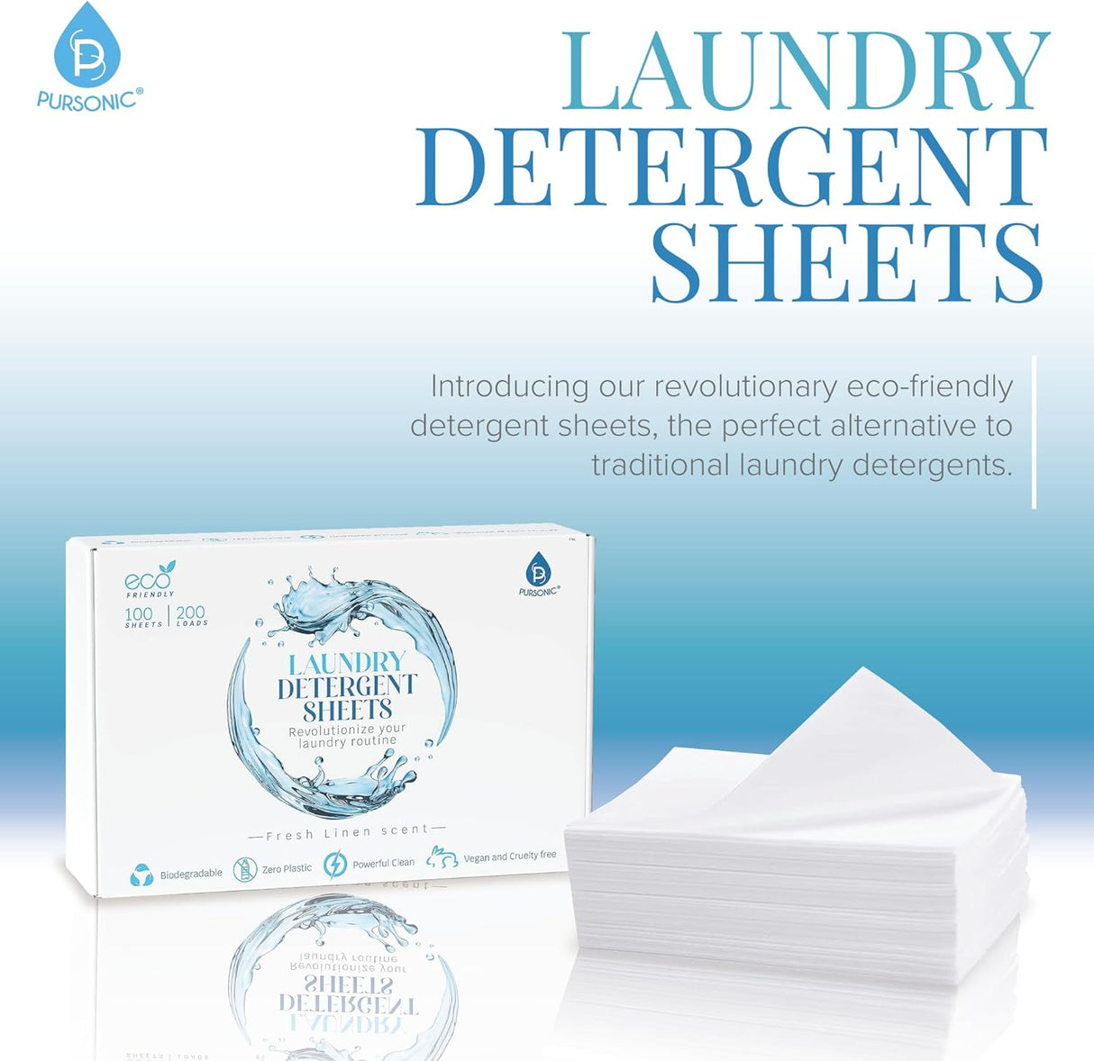 Natural Laundry Detergent Sheets ,Eco Friendly– Fresh Linen Scent by Pursonic