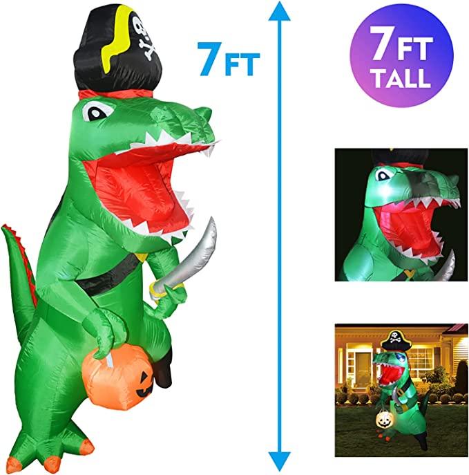 7 FT Tall Halloween Inflatable Outdoor Pirate Dinosaur, Blow Up Yard Decoration by Js House - Vysn