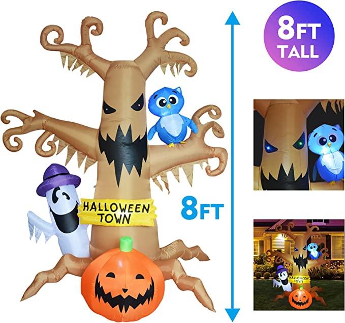 8 FT Halloween Inflatables Outdoor Dead Tree with White Ghost, Pumpkin #ns23 _mkpt4 by Js House - Vysn