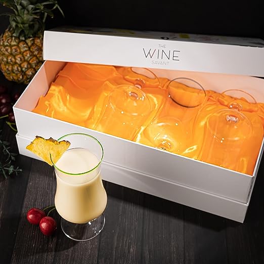 Hurricane Glasses, Large 17oz Pina Colada, Set of 4 Tropical Cocktail Tall Stemmed Crystal Glassware, Poco Grande Cups, Tulip Shaped for Bar Drinks, Daiquiri, Juice, Bloody Mary, Mai Tai, Cocktails by The Wine Savant