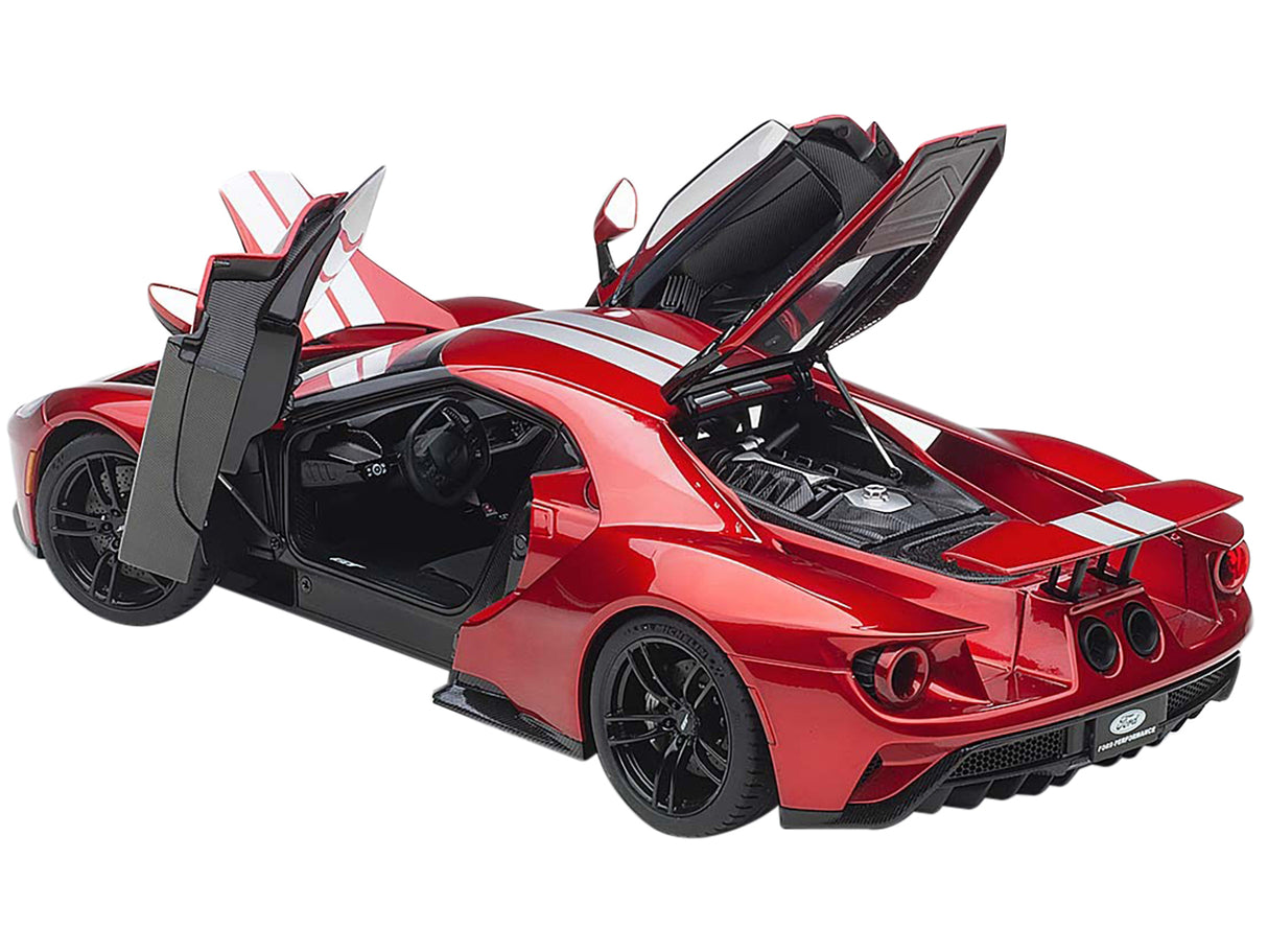 2017 Ford GT Liquid Red with Silver Stripes 1/18 Model Car by Autoart