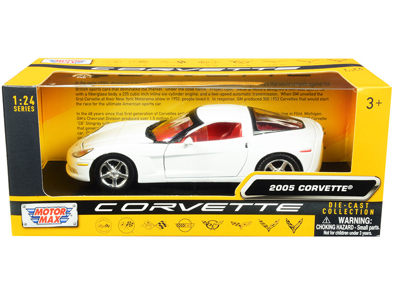 2005 Chevrolet Corvette C6 White with Red Interior "History of Corvette" Series 1/24 Diecast Model Car by Motormax