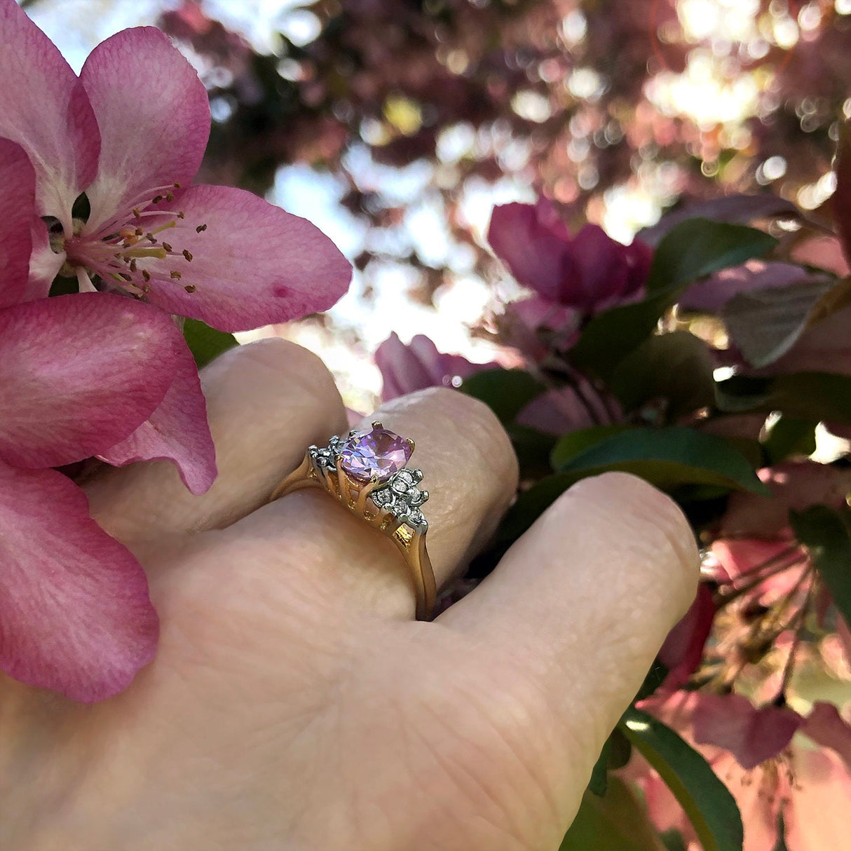 Vintage 1980's Cubic Zirconia Ring with Clear Austrian Crystals 18k Yellow Gold Electroplated by PVD Vintage Jewelry