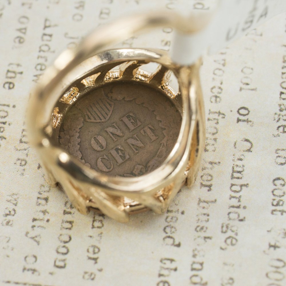 Vintage Ring Indian Head Penny Ring Antique 18k Gold Edwardian Style Handcrafted Coin Jewelry #R137 by PVD Vintage Jewelry