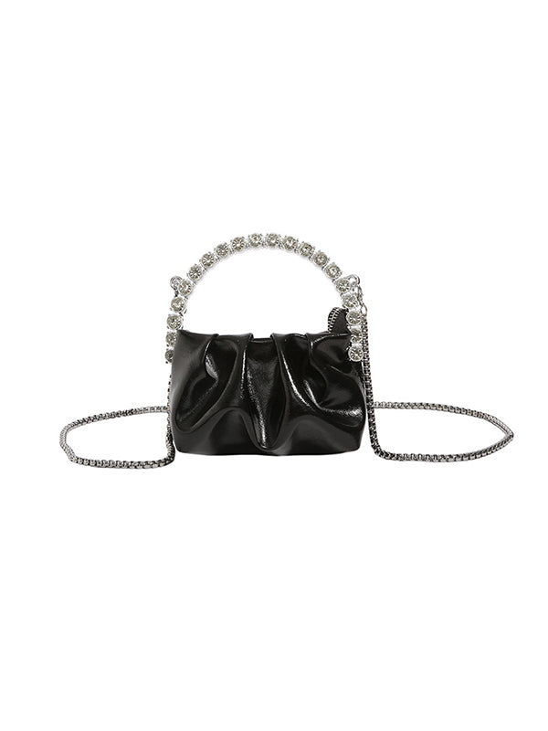 Chains Pleated Rhine Stones Zipper Handbags by migunica