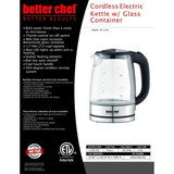 Better Chef 1100W 7-Cup Cordless Electric Borosilicate Glass Kettle with Stainless Steel Accents by Jupiter Gear Home