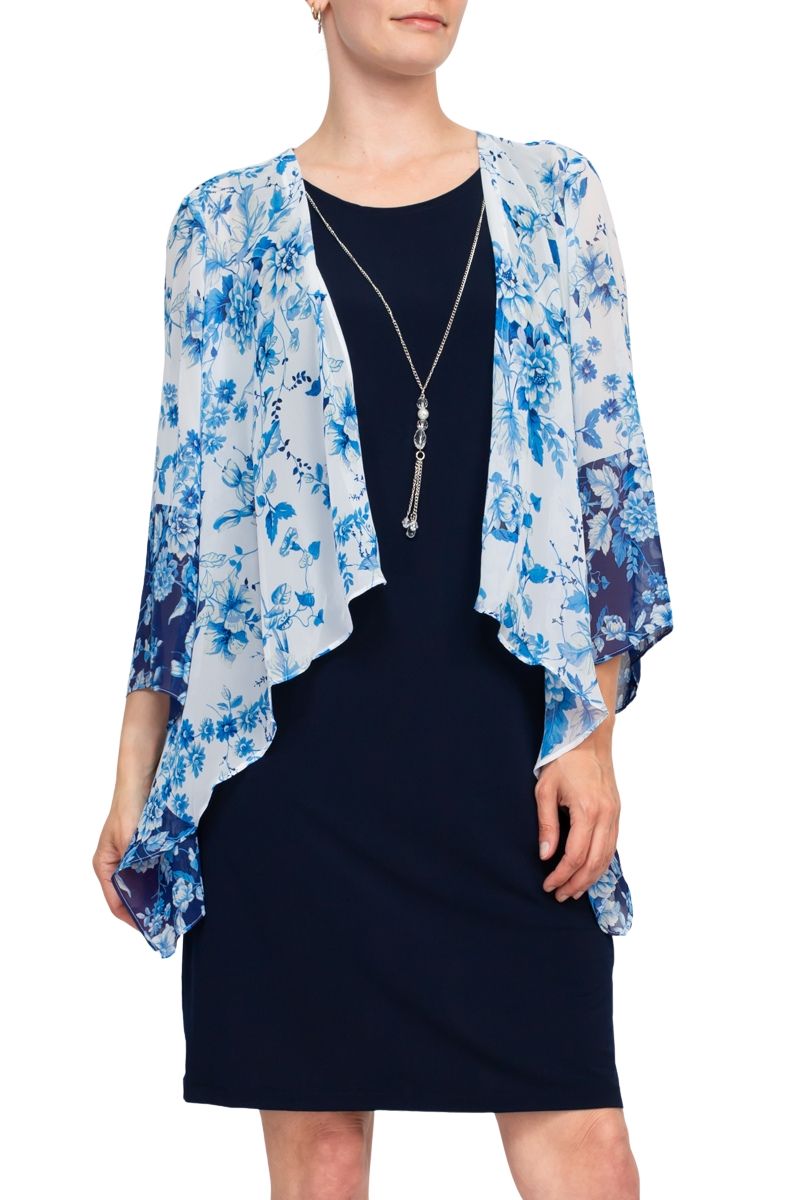 Studio One Floral Chiffon Cape Detail Dress by Curated Brands