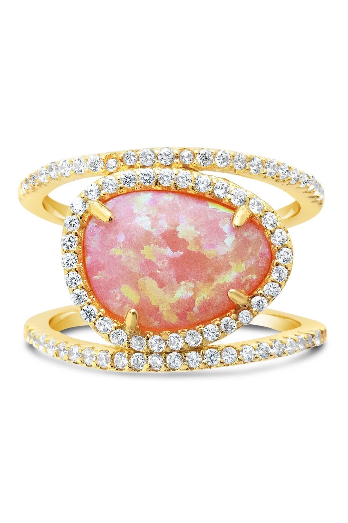 14K Gold Plated Sterling Silver Created Opal Oval Gemstone Ring by Sterling Forever