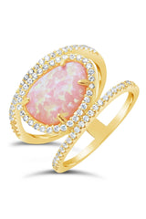 14K Gold Plated Sterling Silver Created Opal Oval Gemstone Ring by Sterling Forever