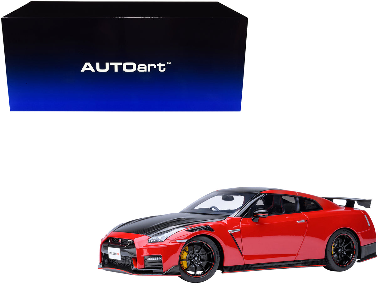 2022 Nissan GT-R (R35) Nismo Special Edition RHD (Right Hand Drive) Vibrant Red with Carbon Hood and Top 1/18 Model Car by Autoart