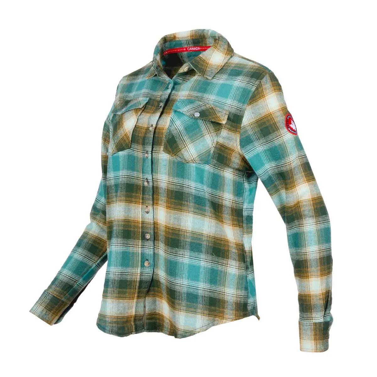 Canada Weather Gear Women's 2 Pocket Plaid Button Up Long Sleeve Shirt by PROOZY