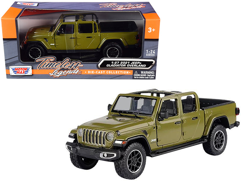 2021 Jeep Gladiator Overland (Open Top) Pickup Truck Matt Green 1/24-1/27 Diecast Model Car by Motormax