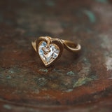 Vintage 1970s Heart Shape Ring with Clear Austrian Crystal 18k Yellow Gold Electroplated by PVD Vintage Jewelry