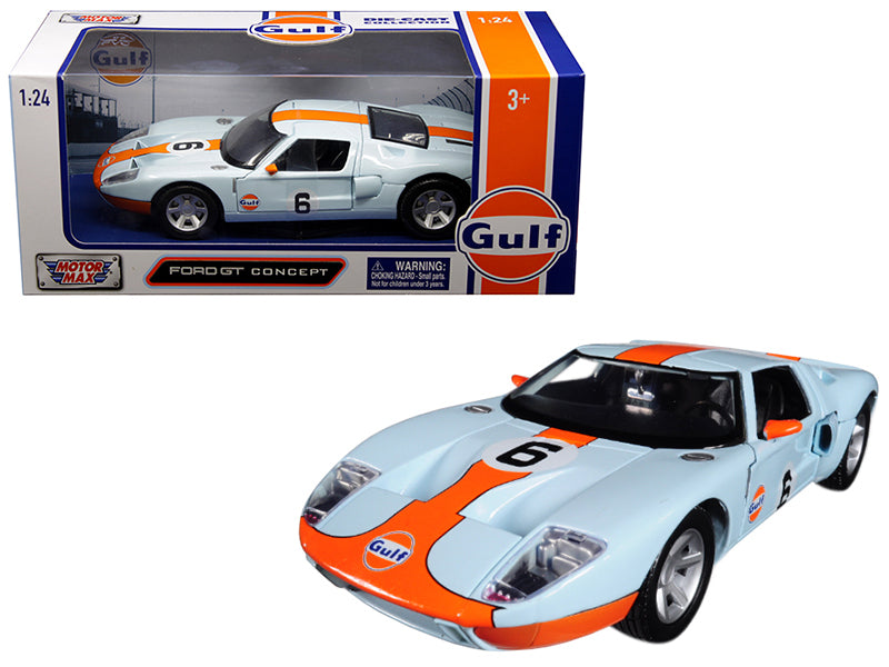 Ford GT Concept #6 with "Gulf" Livery Light Blue with Orange Stripe 1/24 Diecast Model Car by Motormax