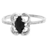 Vintage Jewelry Marquise Cut Jet Black Crystal Cocktail Ring in 18k White Gold Electroplate by PVD Vintage Jewelry