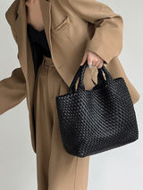 Solid Color Woven Tote Bags Handbags by migunica